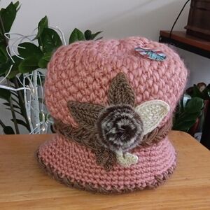 Bucket Handcrafted Pink Knit Hat Size 9" NWT